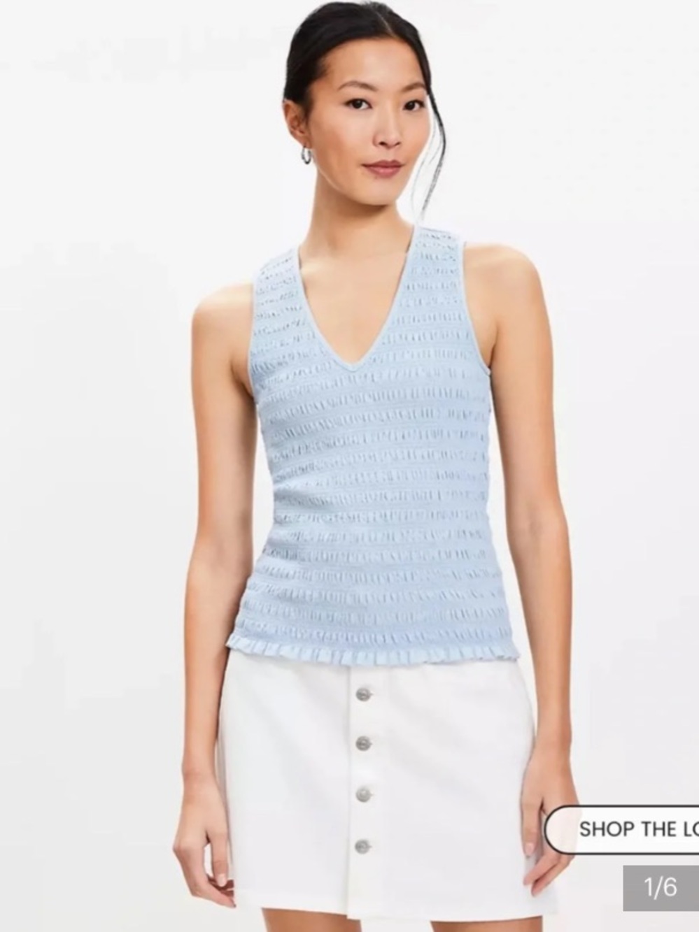 LOFT Pale Blue V-Neck Ribbed Tank